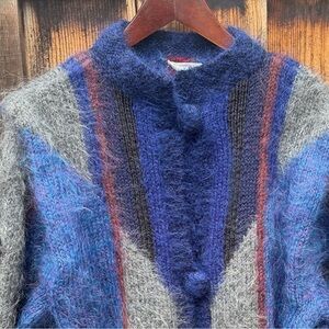 Vintage Lucy Erridge Irish Hand Knit Sweater Cardigan Cottagecore Blue Wool